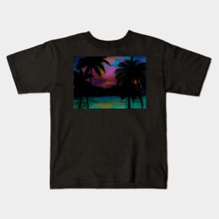 TROPICAL PALM TREE SUNSET FLAMING PARADISE PRINT Kids T-Shirt